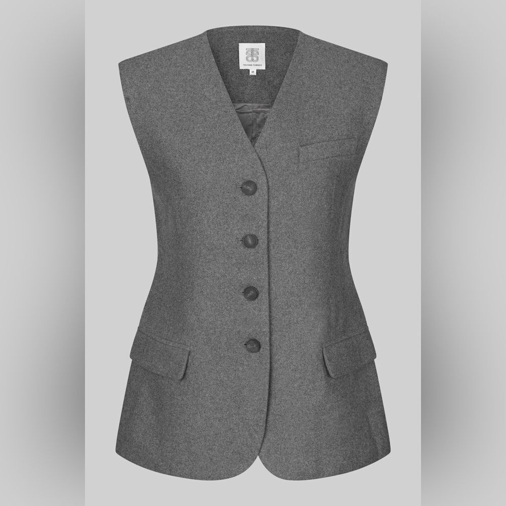 Second Female Daze Waistcoat Wool Blend Preppy Collegiate Vest Grey